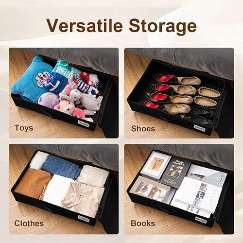 Vincona Under Bed Storage with Wheels, 2 Pack Under Bed Storage Containers with Label Holders for Clothes, Shoes and Blankets, Rolling Underbed Shoe Organizer with Cover, Black (23.6 x 15.7 x 7.28 in) thumbnail 5