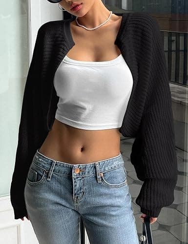 SECRETEYARD Womens Bolero Shrug Sweaters Long Sleeve Open Front Rib Knit Cropped Cardigan Sweater thumbnail 2