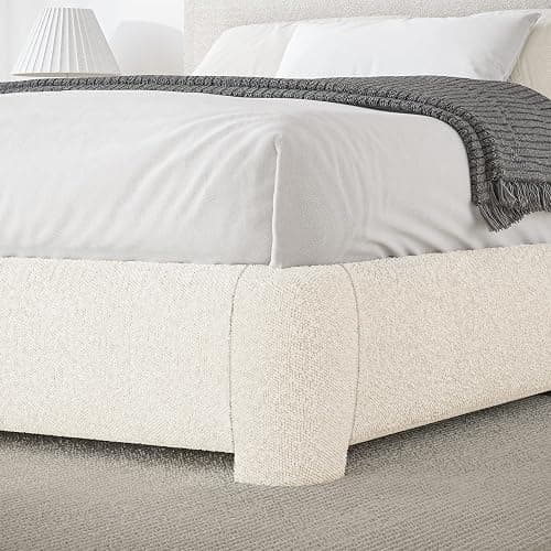 BarnFurin Queen Bed Frame with Headboard, Cloud Boucle Upholstered Platform Bed with Wood Slats, Soft Rounded Corners, No Box Spring Required, Non-Slip and Noise-Free, Easy Assembly, Cream thumbnail 6