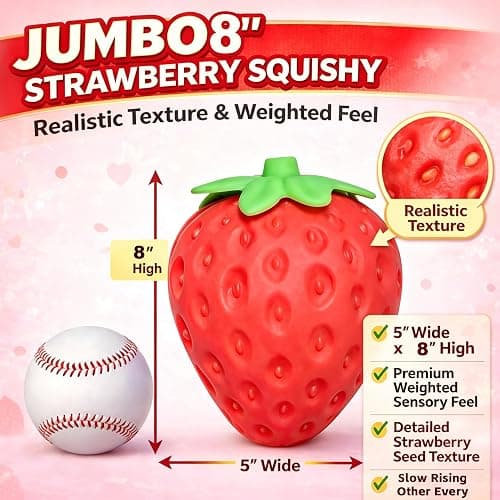 8In Strawberry Squishy, Jumbo Squishy Strawberry Giant Big Realistic Strawberry Moldable Soft Squishys Slow Rising Stress Ball for Anxiety Stress Party Favor for Adults (8IN Strawberry) thumbnail 2