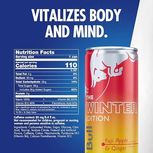 Red Bull Fuji Apple and Ginger Winter Edition Energy Drink, with 80mg Caffeine plus Taurine & B Vitamins, 8.4 Fl Oz, Pack of 24 Cans thumbnail 2