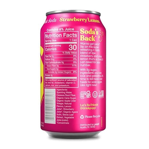 Poppi Sparkling Prebiotic Soda Beverage with Apple Cider Vinegar, Seltzer Water and Fruit Juice, Strawberry Lemon Flavor, 12 FL Oz, Pack of 12, Packaging May Vary thumbnail 2