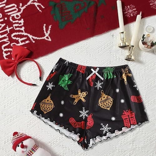 LOTUSTAR Christmas Pjs for Women Crop Tops Pj Set with Shorts Round Neck Camisole Cute Pajama Sets Halter thumbnail 3