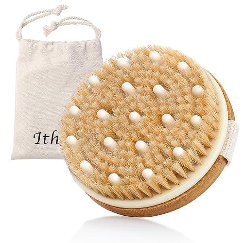 Ithyes Trockenbürste, Körperbürste, Peelingbürste, natürliche Borsten, Badebürste zum Entfernen abgestorbener Haut, Cellulite, verbessert Lymphfunktionen, Peeling - Image 1