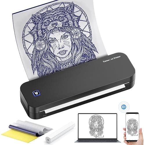 LIUMATE Bluetooth Tattoo Drucker Wireless Tattoo Stencil Printer with 20 Blatt Transferpapier, A4 Thermodrucker 2600mAh Stencil Drucker Maschine, Kompatibel mit Android und iOS Phone & PC - Image 1