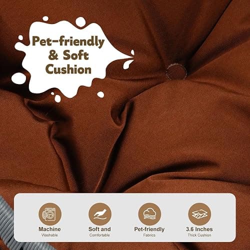 anwickjeff Cat Swing Bed with Steel Stand - Egg Chair with Rattan Wicker & Soft Cushion, Indoor Hanging Pet Bed for Kitten, Puppy, Small Dogs (Brown) thumbnail 9