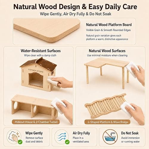 Viventwave 4-Piece 6.3-Inch High Hamster Platform Set, Large House Hideout | Hamster Cage Accessories: Hamster House, Hides & 2-Chamber Tunnel for Large Syrian Hamsters, Dwarf Hamsters, Gerbils and Mice thumbnail 8