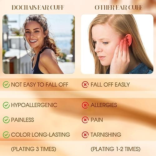 Dochais 5 Stück Ear Cuff Gold für Damen Ohrmanschette Ohne Ohrloch Fake Helix Piercing Clip Ear Cuff Wrap Earcuff Set Gold Ohrringe Fakepircings Ohr Ohrringe Manschette Knorpel Earcuffs für Mädchen thumbnail 7