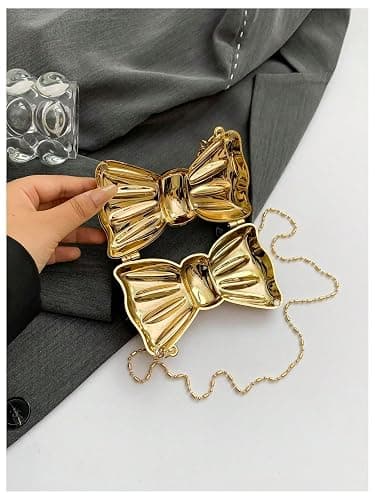 QWINEE Women's Bow Shaped Mini Clutch Purses Cocktail Evening Bag | Bow Bag, Evening Handbag, Wedding Guest Purse, Mini Crossbody Bag thumbnail 5