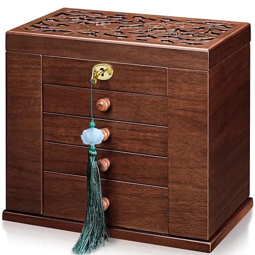 Artisticbox wooden Jewelry Box and Organizer - 8-Layer Lockable Wooden Jewelry Boxes for Women - Large Jewelry Boxes and Organizer with Key,Gift for Wife,dresser top jewelry box with lock thumbnail 5