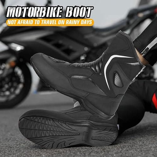 SAGA MOTO Men’s Motorcycle Boots – Waterproof Leather Biker Riding Shoes with CE Approved, Anti-Slip Sole & Breathable Lining thumbnail 3