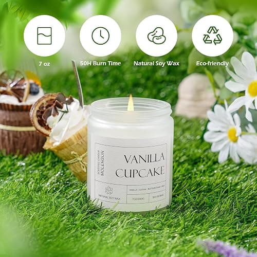 Molensun Vanilla Cupcake Scented Candle, Mother's Day Gifts, Aromatherapy Jar Candles, 7 oz Long Lasting Candles, Soy Wax Candle Gift for Women thumbnail 3
