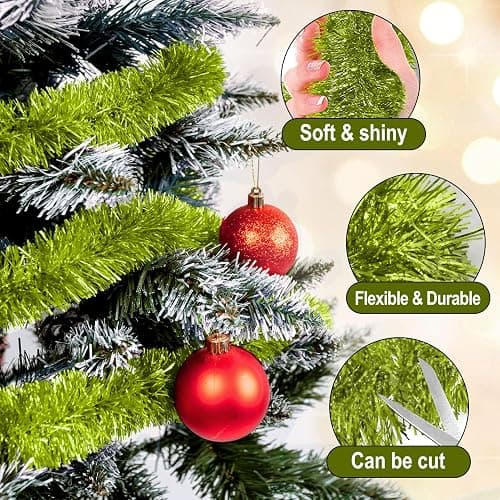 50 Feet Light Green Christmas Tinsel Garland, Metallic Foil Twist Garland Wall Hanging Tinsel Banner Backdrop for Parade Floats, Easter, Mother's Day, Wedding Party Decorations (2in x 50ft) thumbnail 4