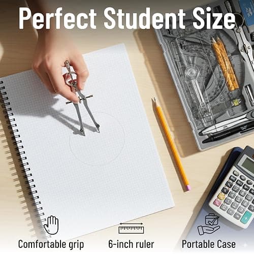 Mr. Pen- Geometry Set, 15 pcs, Blue, 6 Inch Swing Arm Protractor, Divider, Set Squares, Ruler, Compasses and Protractor thumbnail 9