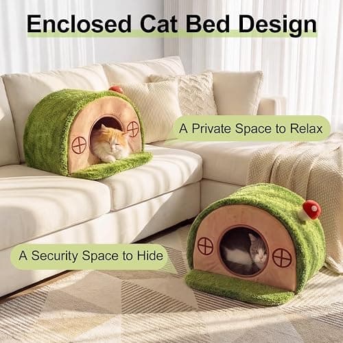 Mellownido Cat House for Indoor Cats - Cute Cat Bed Cave, Tree Hole Cat Bed Tent for Kittens and Small Medium Pets with Removable Washable Cushion & Anti-Slip Bottom, Enclosed Kitten Bed Hideaway thumbnail 3