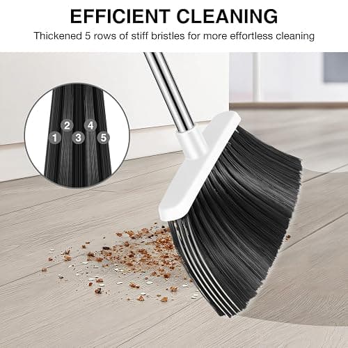 NACENA Broom and Dustpan Set with 52-in Long Adjustable Handle, Grey White | Broom Dustpan Combo with Dustpan Teeth to Automatically Clean Hair Suitable for Home Kitchen Office Hall Floor thumbnail 7