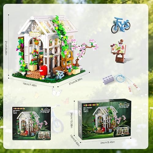HOGOKIDS Juego de construcción de casa de flores con LED, bloques de construcción de invernadero, plantas y animales, creativo STEM juguete de construcción, regalo de cumpleaños para niñas a partir de thumbnail 8