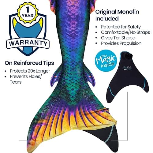 Fin Fun Atlantis Mermaid Tail with Monofin, 3D Fins | Swimmable tail with reinforced tips, 3D side & back fins; sun-resistant fabric for ages 6+ thumbnail 2