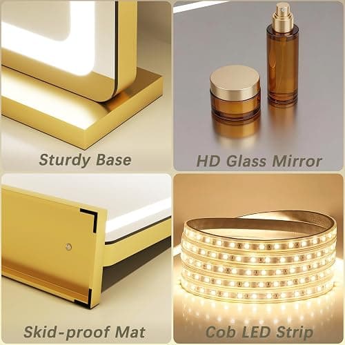 ROLOVE 23"x18" Gold Vanity Mirror with Lights, Large Lighted Makeup Mirror with 10X Magnifier, 3 Color Lighting & Stepless Dimming, Wall Mounted or Tabletop Desk Mirror for Bedroom thumbnail 8