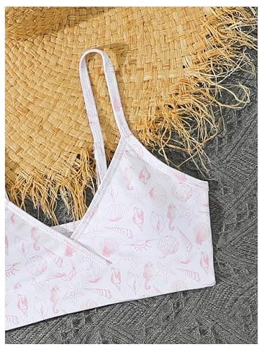 COZYEASE Girls' 3 Piece Set Floral Print Bikini Swimsuit with Drawstring Beach Skirt Cute Ruched Bathing Suit thumbnail 3