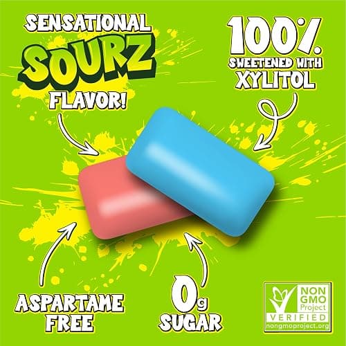 PUR Jumbo SOURZ Gum | Aspartame Free Chewing Gum | 100% Xylitol | Natural Flavor | Sour Blue Raspberry, Sour Watermelon, 20 Pieces (Pack of 1) thumbnail 5