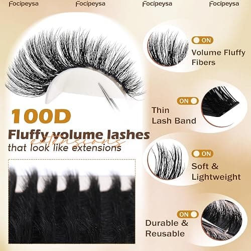 Fluffy Eyelash Extension Kit Volume Lash Clusters Kit 10-18mm Individual Lashes Clusters 100D DIY Lash Extension Kit 200pcs Clusters Lash with Bond and Remover Lash Applicator by Focipeysa thumbnail 5