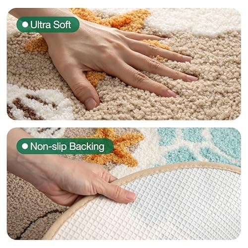 LUMI Soft and Absorbent Beach Bathroom Rug, Non-Slip Backing, Ideal for Bathroom, Kitchen and Entryway Decor, Sea Beach Starfish Shell Bath Decor, Blue, 22"x34" thumbnail 5