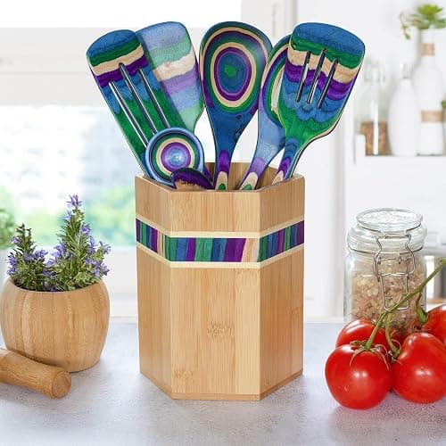 Totally Bamboo Baltique Mumbai Collection Kitchen Utensil Holder, Large Cooking Utensil Crock for Countertop thumbnail 2