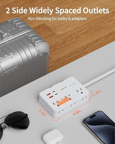 DEPOW Surge Protector Power Strip, 3 FT Extension Cord with 6 AC Outlets(1625W/13A) 4 USB Ports,1050J Surge Protection, Wall Mountable Charging Station for Office, Home, White thumbnail 9