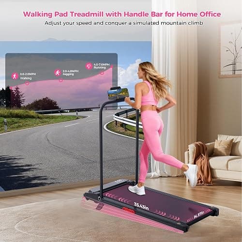 Walking Pad with Handle Bar and Incline, 3.0HP Electric Portable Small Treadmills with Incline for Home Small Spaces, 0.6-7.6MPH Compact Walking Pads Treadmill with Handles, 350LBS thumbnail 6