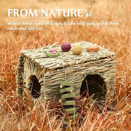 PStarDMoon Bunny Grass House-Hand Made Edible Natural Grass Hideaway Comfortable Playhouse for Rabbits, Guinea Pigs and Small Animals to Play,Sleep and Eat (style4) thumbnail 7