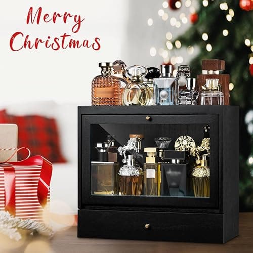 Emfogo Cologne Organizer for Men, Solid Wood Perfumes Organizer for Men Dresser, Large Capacity Dustproof Cologne Holder with Drawer Storage Perfume Stand Organizer, Ideal Gift for Loved ones thumbnail 2