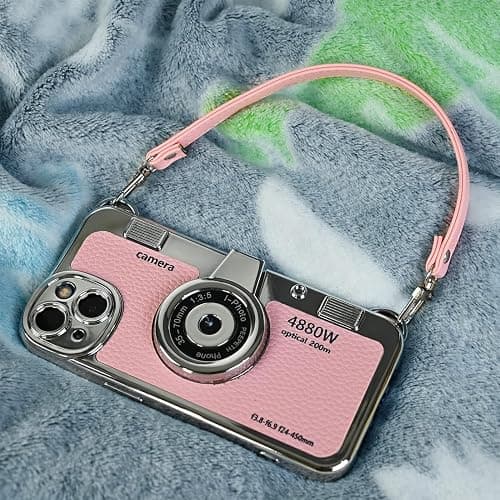 Mscomft Classic Emily in Paris Phone Case,2023 New Vintage Camera Design Case That Looks Like a Camera,for iPhone 14 Camera Phone Leather Bracelet Sling Cover case (Pink, for iPhone 16 Plus) thumbnail 7