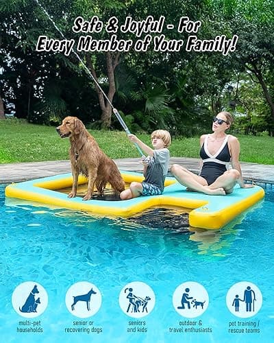 Inflatable Dock Floating Platform, 8FT x 6FT Inflatable Water Hammock w/Ladder, Thickened Dog Pool Ramp, Non-Slip Water Ramp Mat Floating Pool Float Island Raft Lounger for Lakes, Beach, Pools thumbnail 6