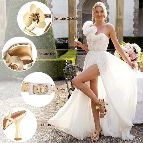 LACIKOSZ Floral Women High Heels Strappy Sandals Comfortable Dressy Shoes | Open Toe Ankle Strap Square Toe Wedding Bride thumbnail 6