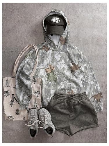 COZYEASE Girl's Graphic Camo Hoodie Long Sleeve Drop Shoulder Hooded Sweatshirts Loose Vintage Pullovers thumbnail 3