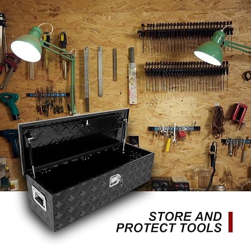 confote 39 Inch Heavy Duty Aluminum Stripes Plated Tool Box Pick Up Truck Bed RV Trailer Toolbox Waterproof Square Storage Organizer with Side Handle, Lock and Keys -39"x 13"x 10"，Black thumbnail 9