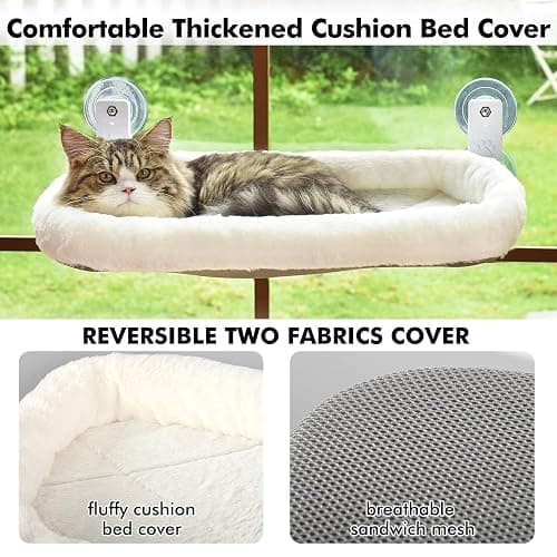 AMOSIJOY Cordless Cat Window Perch, Cat Hammock for Window with 4 Strong Suction Cups, Solid Metal Frame and Soft Cover, Foldable Cat Beds for Indoor Cats… thumbnail 5