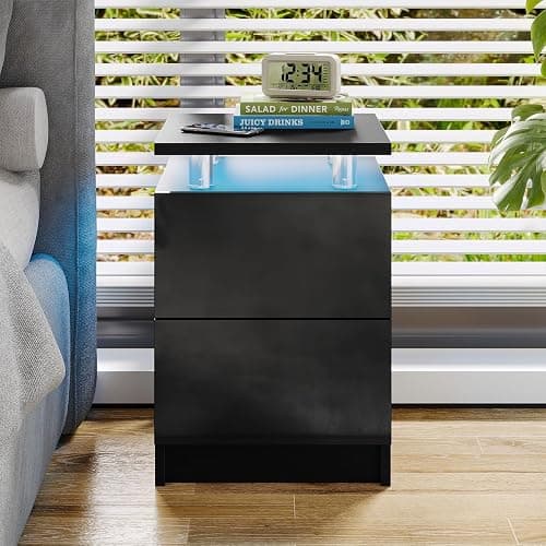 Nordivale 15" Black Nightstand Set of 2 with LED Lights, Modern Bedside Tables for Bedroom, Nightstands with 2 Storage Drawers, 15 Inch Sturdy Storage End Tables, Black thumbnail 8