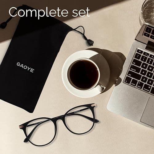 Gaoye Blue Light Blocking Glasses, Retro Round Eyewear Frame Anti Eyestrain Computer Glasses for Women Men - GY1688 (Light Black Frame/Transparent Lens) thumbnail 7