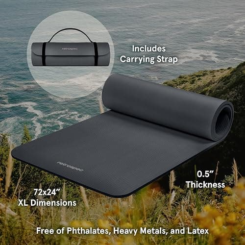 Retrospec Solana Yoga Mat Thick 1/2in Non-Slip Workout Mat with Nylon Strap - 72x24in Exercise Mat for Pilates, Stretching & Fitness - BPA Free, Easy Clean thumbnail 2