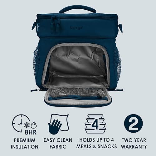 Bentgo Prep Deluxe Insulated Multimeal Bag - Lunch Box Bag, Holds 5 Meals, Premium Insulation up to 8 Hrs, Durable, Water-Resistant - Large Capacity For Adult Meal Prep (Navy Blue) thumbnail 4
