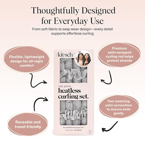 Kitsch Satin Heatless Curling Set – Heatless Curls Overnight with 34" Hair Curler & 2 Satin Scrunchies – Comfortable Hair Curlers to Sleep In for Frizz-Free, No Heat Damage Styling - Silver thumbnail 4