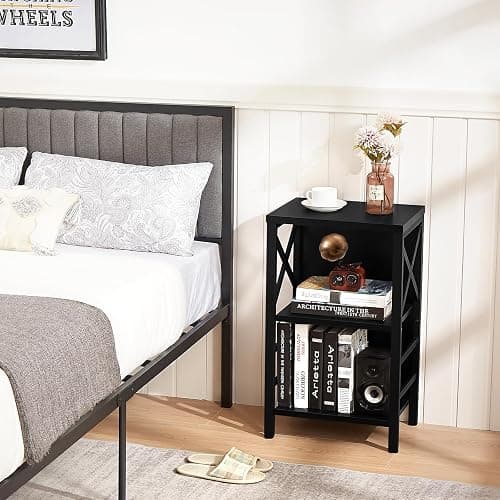 MNEETRUNG Small Bookshelf,3 Tier Industrial Bookcase with Metal Frame and Backboard,Low Black Book Shelf,Book case for Small Spaces,Living Room,Bedroom and Home Office thumbnail 5