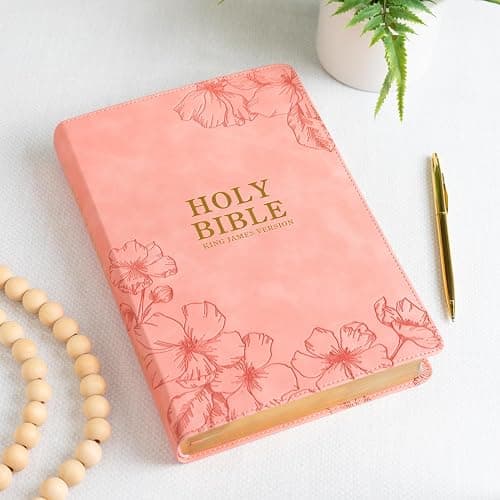 KJV Holy Bible, Giant Print with Cross-References, Soft Pink LeatherTouch with Floral Cover Design, Thumb Index, Ribbon Marker, Red Letter, Full-Color Maps, Easy-to-Read MCM Type, King James Version thumbnail 2