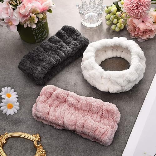 Chuangdi 3 Pieces Spa Headband for Women Facial Makeup Headband Soft Terry Cloth Hairband for Washing Face Mask Spa Shower Gifts(Pink, Milky-White, Dark Grey) thumbnail 5
