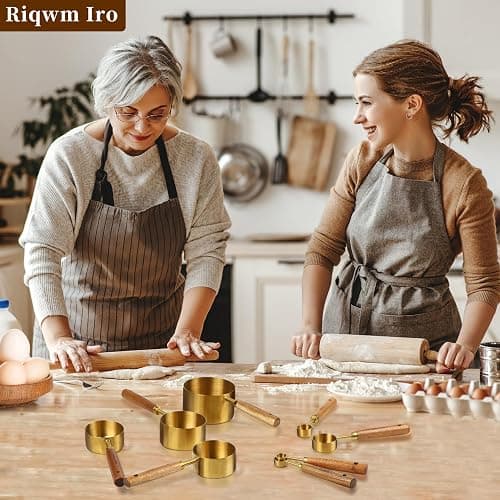 Gold Measuring Cups and Spoons Set,8 Piece Premium Stainless Steel Measuring Cups with Wood Handles,4 Stackable Wooden Measuring Cups and 4 Measuring Spoons Set for Baking Supplies in the Kitchen thumbnail 2