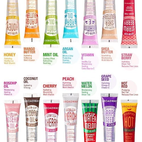 Ruby Kisses Broadway Vita-Lip Clear Lip Gloss (10 Pack), Hydrating & Soothing Formula with Vitamin, High-Shine Non-Sticky Lip Balm with Mint, Rosehip, Coconut, Mango, Argan, Honey, Shea, Cherry, Peach thumbnail 9