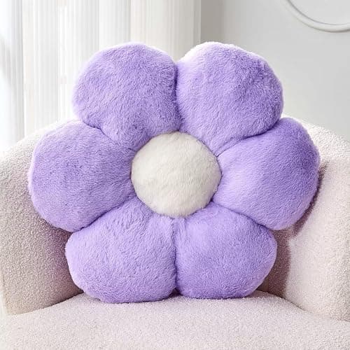 Kcvvcr Lavender Flower Pillow, 17.7" Flower Shaped Plush Decorative Throw Pillow for Bed - Image 1