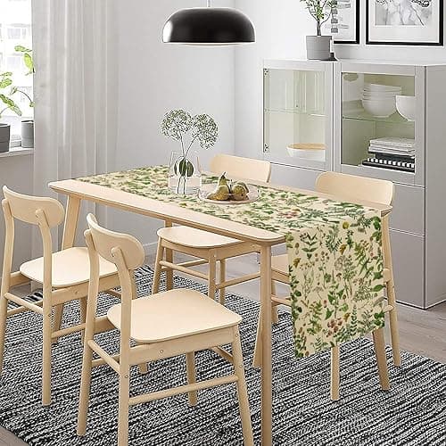 Vintage Botanical Mushroom Table Runner Wild Floral Retro Boho Plants Herbs Ferns Dinner Runner for Farmhouse Cabin Home Kitchen Dining Holiday Party Decor 13x108in - W13"x L108" - M Green-5 thumbnail 3